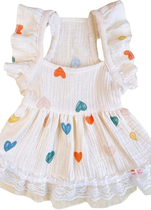 QWINEE Cute Heart Pattern Dog Dress Ruffle Trim Princess Dress Cat Vest Dress Lace Trim Summer Dress Pet Clothes for Small Medium Cats Dogs Kitten Puppy Yellow XXL