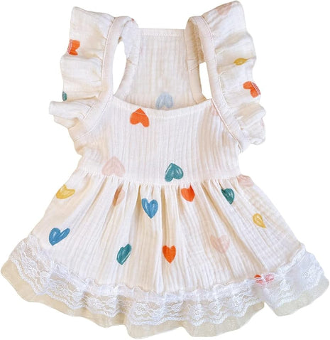 QWINEE Cute Heart Pattern Dog Dress Ruffle Trim Princess Dress Cat Vest Dress Lace Trim Summer Dress Pet Clothes for Small Medium Cats Dogs Kitten Puppy Yellow XXL