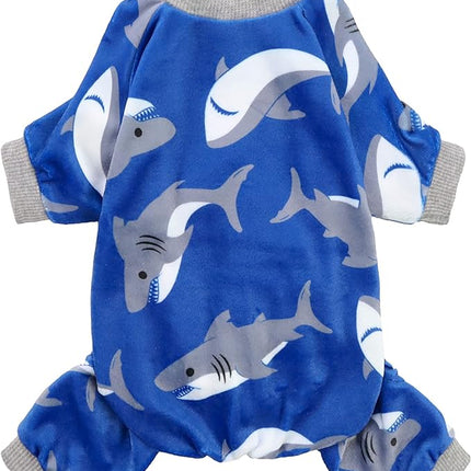 Fitwarm Shark Dog Pajamas, Dog Clothes for Small Dogs Girl Boy, Pet Onesie with Feet, Cat Outfit, Lightweight Velvet, Royal Blue, Small