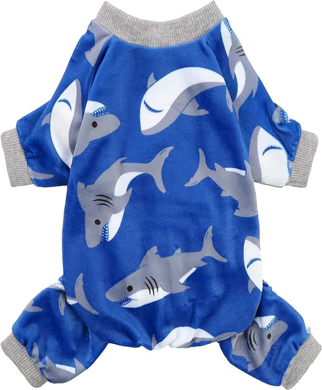 Fitwarm Shark Dog Pajamas, Dog Clothes for Small Dogs Girl Boy, Pet Onesie with Feet, Cat Outfit, Lightweight Velvet, Royal Blue, Small