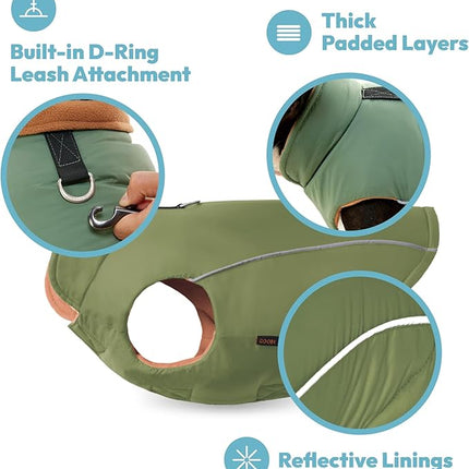 Gooby Sport Vest - Green, X-Small, Reflective Dog Vest with D Ring Leash, Warm Fleece Lined Small Dog Sweater