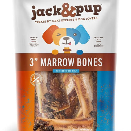 Jack&Pup Beef Marrow Bones for Dogs, 3" Long Lasting Dog Bones for Large and Small Dogs, Natural Beef Bone, Bone Marrow Dog Treats (6 Pack)
