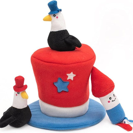 ZippyPaws Americana Top Hat Burrow - Patriotic Interactive Dog Toys for Boredom, Hide & Seek Dog Gifts & Puppy Toys, Colorful Squeaky Pearl Harbor Day Dog Toys for Small & Medium Dogs