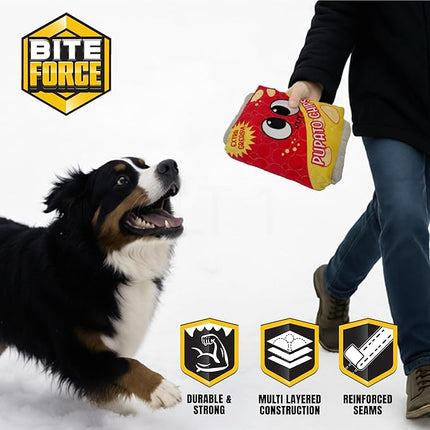 Bite Force Dog Toy - Wagging Wafers Squeaky Treat Dog Toy Kevlar-Reinforced for Aggressive Chewers- red and Yellow.