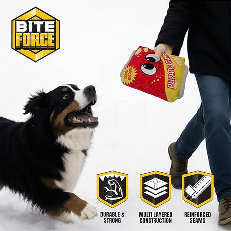 Bite Force Dog Toy - Wagging Wafers Squeaky Treat Dog Toy Kevlar-Reinforced for Aggressive Chewers- red and Yellow.