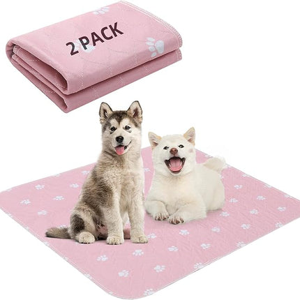 PUPTECK Washable Pee Pads for Dogs - Waterproof Reusable Puppy Potty Training Pads Whelping Mat - Fast Absorption Non-Slip Pet Food Feeding Mat (Pink, 34x36 Inch (Pack of 2))