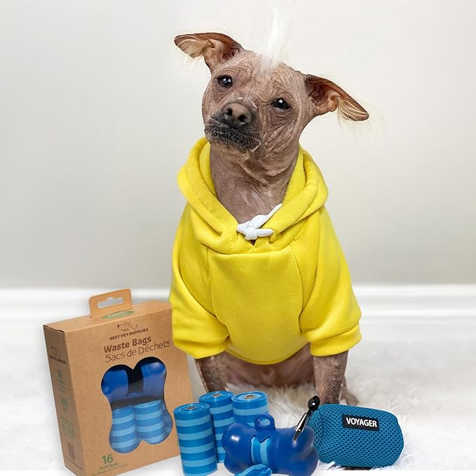 Best Pet Supplies Dog Poop Bags (240 Bags) for Waste Refuse Cleanup, Doggy Roll Replacements for Outdoor Puppy Walking and Travel, Leak Proof and Tear Resistant, Thick Plastic - Blue Strips