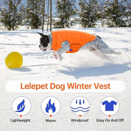 Lelepet Reversible Dog Coat Waterproof Dog Jacket Windproof Puffer Vest for Winter Warm Lightweight Coats for Large Dogs Adjustbale Hook & Loop Pet Apparel with Leash Hole, Boxer, Weimaraner, 2XL