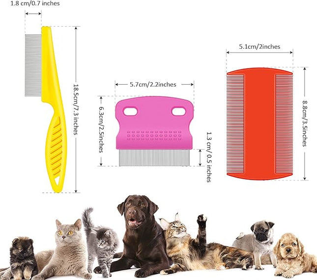 6 Pieces Pet Lice Combs Dog Grooming Flea Cat Tear Stain Comb for Removal Dandruff, Hair Stain, Nit(White, Yellow, Green, Purple, Orange, Dark Blue)
