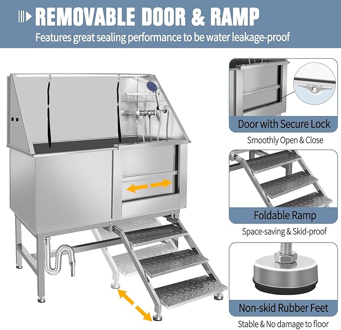 Professional Stainless Steel Dog Grooming Tub W/Soap Box, Faucet,Rich Accessory, Bathtub For Multiple Pets, Washing Sink For Home