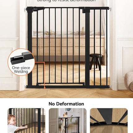 COMOMY 36" Extra Tall Baby Gate for Stairs Doorways, Fits Openings 29.5" to 40.6" Wide, Auto Close Sturdy Safety Dog Gate for House, Pressure Mounted Easy Walk Through Pet Gate with Door, Black