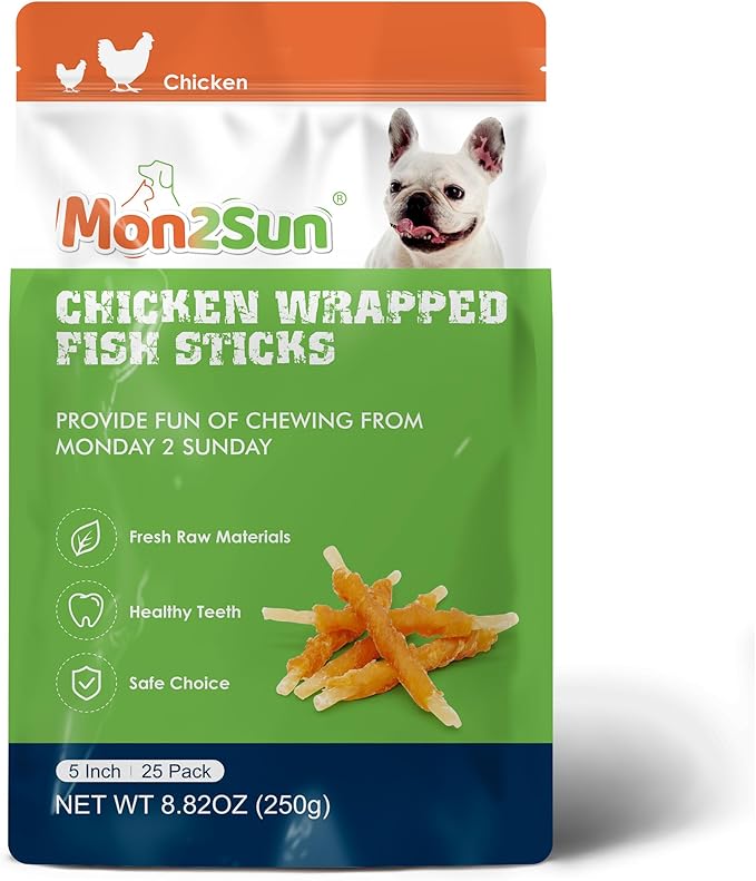 MON2SUN Rawhide Free Dog Treats Chicken Wrapped Cod Sticks for Small Dogs Healthy Training Treats Soft Snacks (8.82 Ounce -Pack of 1)