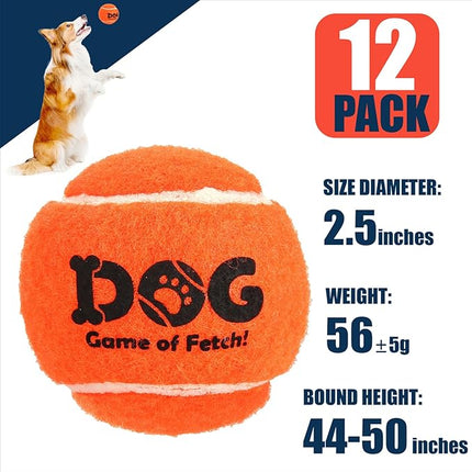 AMA SPORT Tennis Balls for Dogs 12 Pack 2.5" Orange Dog Tennis Balls for Puppy Small Medium Dog Toys, Designed for Dogs Floating, Water-Hunting, Fetch, Fun Playing, Daily Exercise, Mid-air Catching
