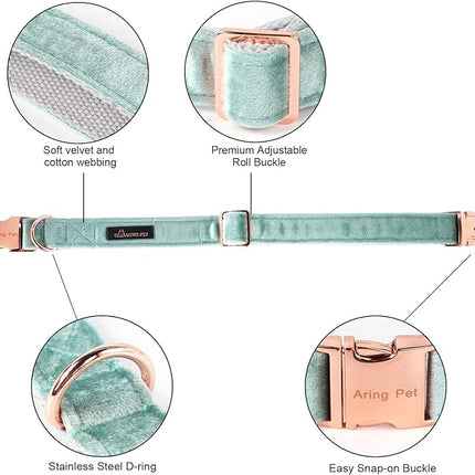 ARING PET Velvet Dog Collars with Bow tie, Dog Bowtie Collar, Adjustable Green Dog Collar,X-Large.