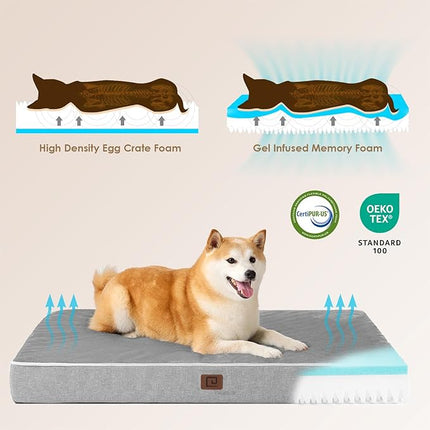 EHEYCIGA Waterproof Dog Bed Orthopedic 47"x29", Memory Foam Pet Bed for XXLarge Dog Bed, Washable Pet Mat with Removable Cover, Grey