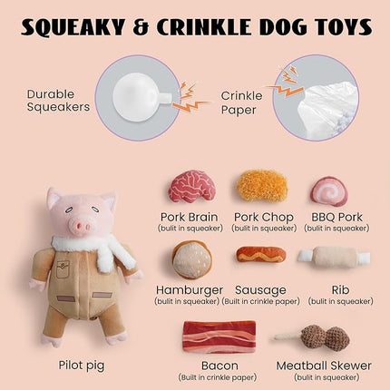Nocciola Stuffed Pig Dog Toys: Funny Squeaky Crinkle Dog Chew Toys for Small Medium Breed, Plush Puzzle Cognitive Training Pet Enrichment Supplies, Hide and Seek Dog Christmas Stocking Stuffers