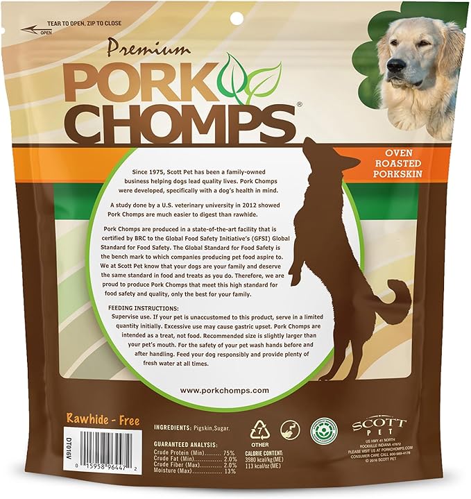 Pork Chomps Roasted Pork Skin Dog Chews, 6-inch Rib Shapes, 10 Count (Pack of 2)