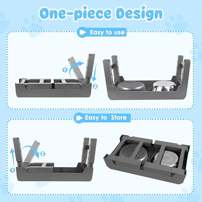 URPOWER Raised Slow Feeder Dog Bowls 4 Height Adjustable Elevated Bowl Stand with Stainless Steel Water Bowl and Slow Feeder Non-Slip Dog Food Bowls Stand for Small Medium Large Dogs and Pets