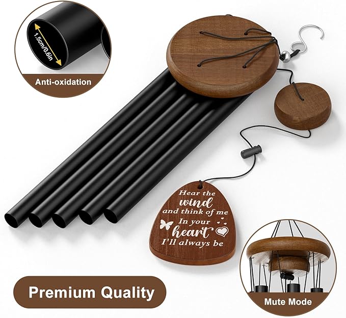 Personalized Pet Memorial Wind Chimes - Memorial Gift for Loss of Cat Custom Sympathy Gifts for Cat,Pet Remembrance Gift Wind Chimes for Outdoor by Bemaystar (Black)