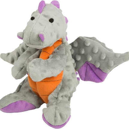 goDog Dragons Squeaky Plush Dog Toy with Chew Guard Technology, Durable Fabric & Squeaker for Active Play, Gray, Large