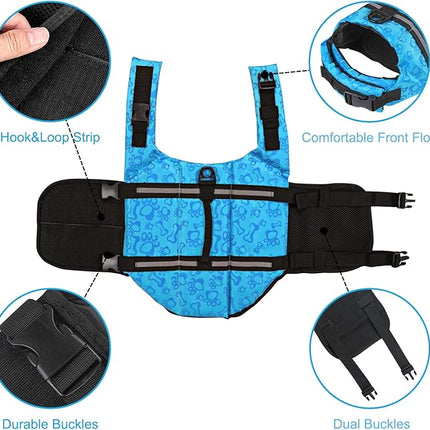 HAOCOO Dog Life Jacket Vest Saver Safety Swimsuit Preserver with Reflective Stripes/Adjustable Belt Dogs?Blue Bone,XS