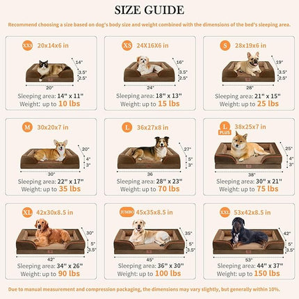 Comfort Expression Orthopedic Dog Bed for Medium Dogs 28x19 Inch, Waterproof Supportive Egg Crate Foam Medium Pet Bed with Removable Bolsters, Dog Couch with Washable Cover & Non-Slip Bottom, Brown