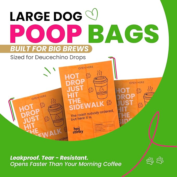 Dog Poop Bags 120 Count – Leakproof, Extra Thick & Easy Open | Unscented Plant-Based PLA + PBAT, Fits All Dispensers, Hey Stinky Funny Printed Design