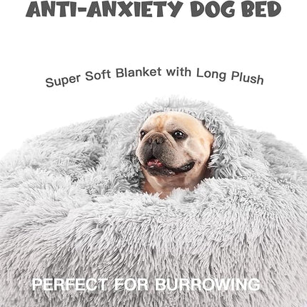 Himax Dog Beds for Small Medium Dogs, Donut Dog Bed with Blanket Attached, Calming Dogs Bed Washable (20"/26"/35") Light Grey
