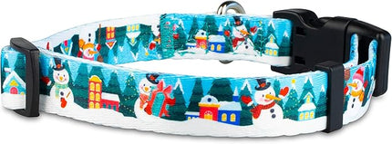 Limeloot Christmas Dog Collar, Adjustable Holiday Dog Collar in Small, Medium, and Large, Winter Collar for Boy and Girl Dogs, Snowman, Small