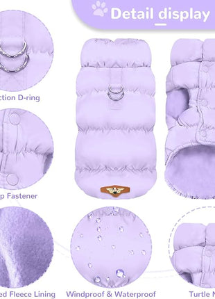 Winter Warm Dog Jacket for Small Medium Dogs Cat Cold Weather Coats with Harness Paded Dog Fleece Vest Waterproof Windproof Dogs Snow Jacket Pet Puppy Clothes (Purple,L)
