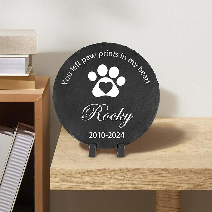 Ships Next Day Personalized Pet Memorial Stone for Loss of Dog Cat, Custom Photo Name Memory Headstone Garden Grave Marker Bereavement Sympathy Gift