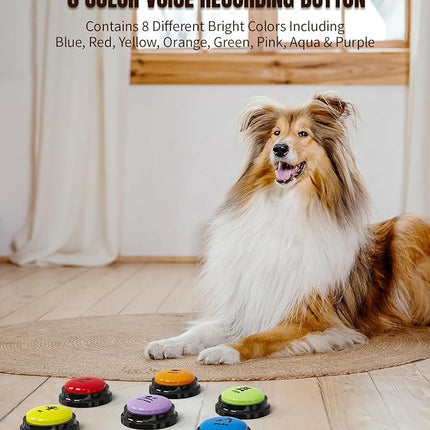 6 Pcs Dog Buttons for Communication Pet Training Buzzer, 30 Second Voice Recording Button, Dog Talking Button Set with 6 Color Anti-Slip Mat and 48 Scene Stickers