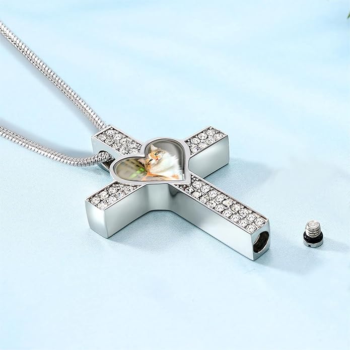 Farfume Personalized Pet Urn Necklace for Dog Cat Ashes Cremation Pet Memorial Customized Photo Text Engraving Pendant Keepsake Funeral Jewelry