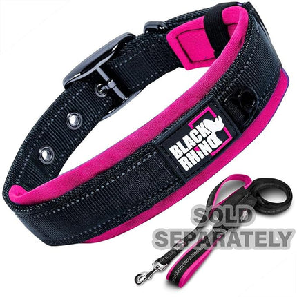Black Rhino Dog Collars for Medium Dogs - Adjustable Reflective Heavy Duty Dog Collar with Ultra-Soft Neoprene Padding - Weatherproof, Durable, and Comfortable - Ideal for Active Dogs - Pink and Black