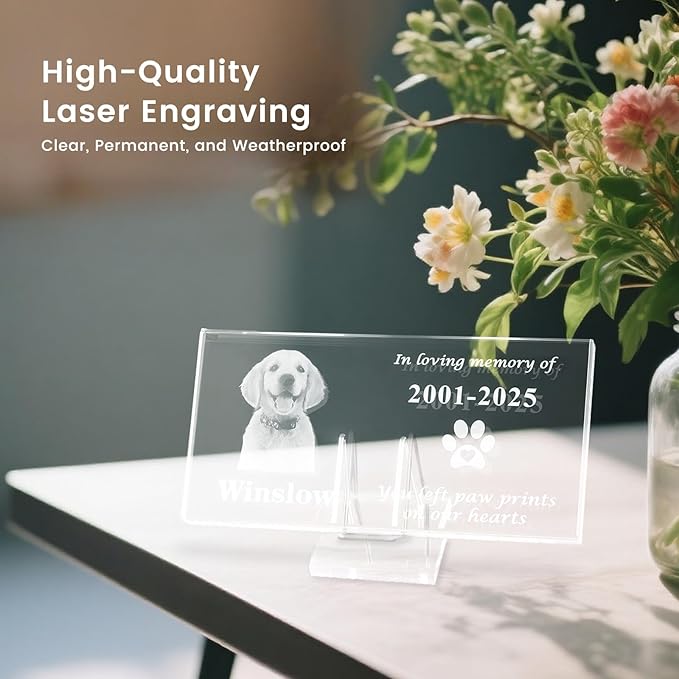 Crystal Pet Memorial Stone, Custom Laser Engraved Photo Remembrance Block with Gift Box, Pet Loss Sympathy Gift