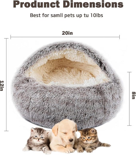 Cat Bed for Indoor Cats, Calming Cozy Cave with Self-Warming Plush, Entire Bed Machine Washable & Anti-Slip Base, Breathable Pet Bed for Small Cats&Dogs All Seasons (Khaki, 20 * 20inch)