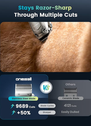 oneisall Dog Clippers for Grooming Thick Hair,Low Noise Dogs Grooming Kit with Detachable Stainless Steel Blade,Dog Shaver for Thick/Matted/Knotted/Fine/Wave/Curly Hair,PC18