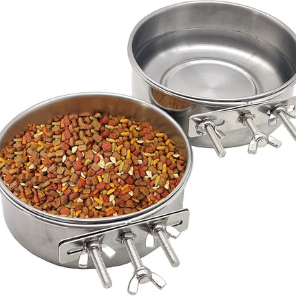 PINVNBY 2pcs Stainless Steel Bird Bowl Water Bowl Stainless Steel Bird Feeding Dish Cups for Parrot Parakeet African Greys Conure Cockatiels Lovebird (Diameter: 4.72 inches M)