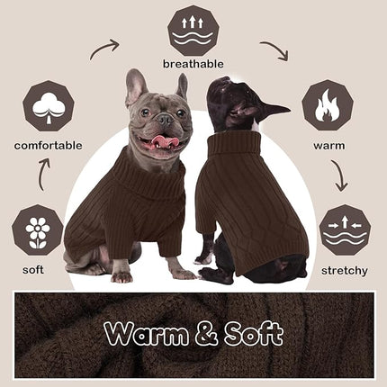Large Dog Sweater - Turtleneck Thick Warm Doggie Christmas Sweater for Girl Boy Dogs (Brown L)