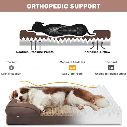 INVENHO Orthopedic Dog Bed for Large Dogs, Washable Waterproof, Egg-Crate Foam Dog Couch Bed with Washable Removable Cover, Waterproof Lining and Nonskid Bottom