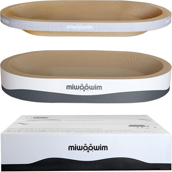 3PCS 23.6 Inch Extra Large Cat Scratcher Bed,Big Cats Box with Corrugated Scratch Pad, Scratching Lounge Bed,Oval Shape Cat Scratcher Bowl