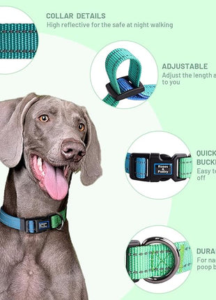Roses&Poetry Large Dog Collar, Adjustable Reflective Durable Pet Collars for Small Medium Large Dogs (Bluegreen-L)