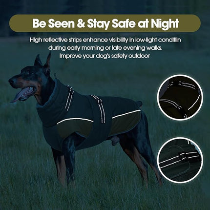 QBLEEV Warm Dog Jacket - Reflective, Adjustable Winter Coat with Turtleneck for Cold Weather, Waterproof Fleece Snowsuit for Small, Medium, Large Dogs