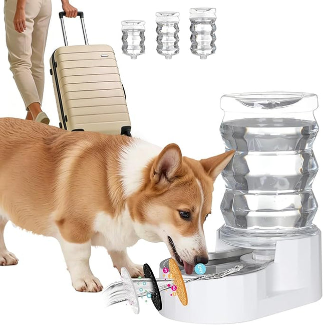 RIZZARI Automatic Gravity Pet Waterer: 6.5L White Stainless Steel Water Dispenser - Large Capacity with Triple Filter and Specialized Brush for Senior Dogs with Spinal Issues - for Living Room Bedroom