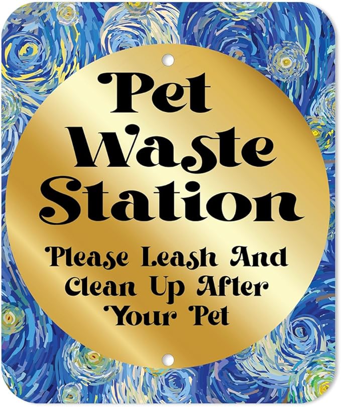DISPENSE-ART™ collection "Starry Night" - Custom UV printed design on rust-proof aluminum starter dog waste station/roll bag system - Includes 400 dog waste bags & 10x12 Sign