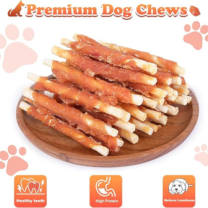 Puppy Training Snacks Dog Chews Treats Chicken Wrapped White Rawhide Sticks 0.5lb