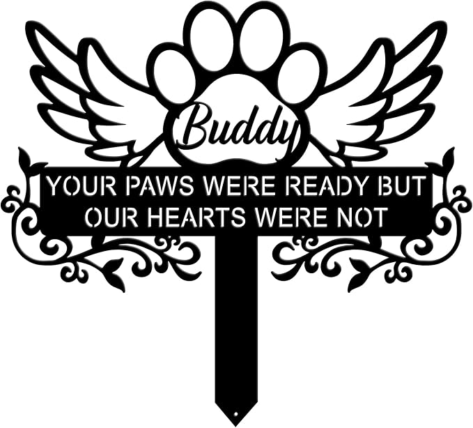 Personalized Angel Pet Memorial Grave Marker Dog Cat Paw, Custom Pet's Name Cemetery Decorations for Funerary, Metal Pet Burial Garden Stake, Outdoor Sympathy Angel Handstone Stake Plaque Gift for Loss Dog Cat