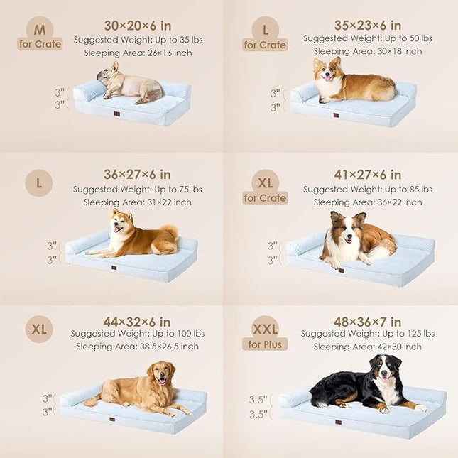 EHEYCIGA Memory Foam Dog Bed XLarge Sized Dogs, Extra Large Dog Bed Orthopedic with Washable Removable Cover, Waterproof XL Pet Bed Couch, 44x32x6.5 Inches, Washblue