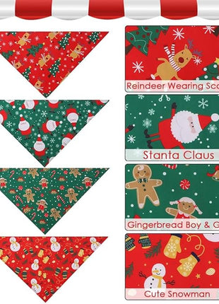 BINGPET Christmas Dog Bandanas - 4 Pack Holiday Xmas Pet Doggy Triangle Scarf with Christmas Element Patterns for Small Medium Large Dog Cat Boy Girl