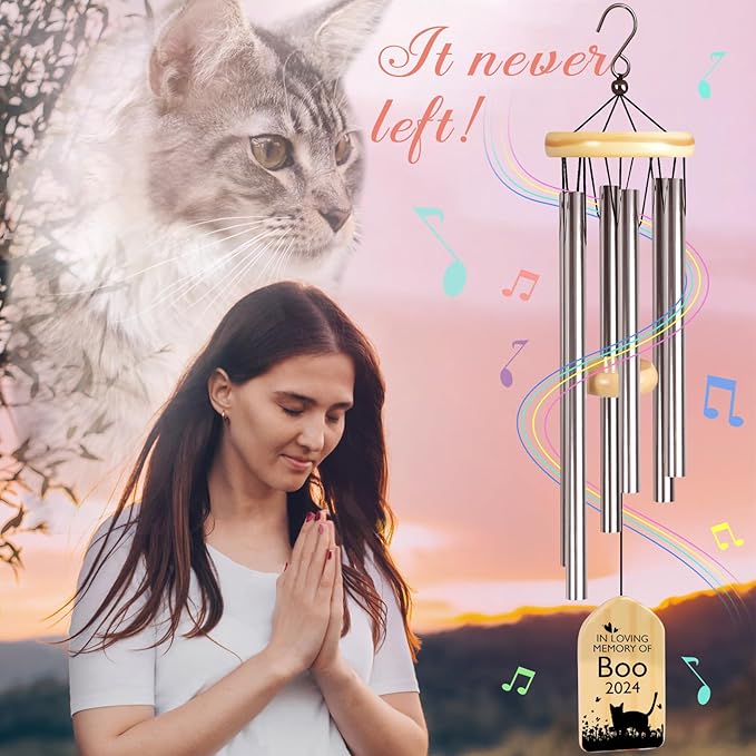 Cat Memorial Gifts for Loss of Cat, PEMIRSAYO Pet Memorial Wind Chime, Pet Memorial Gifts for Cats, Pet Sympathy Gifts for Cats, Pet Remembrance Gift Cat, Pet Loss Gifts